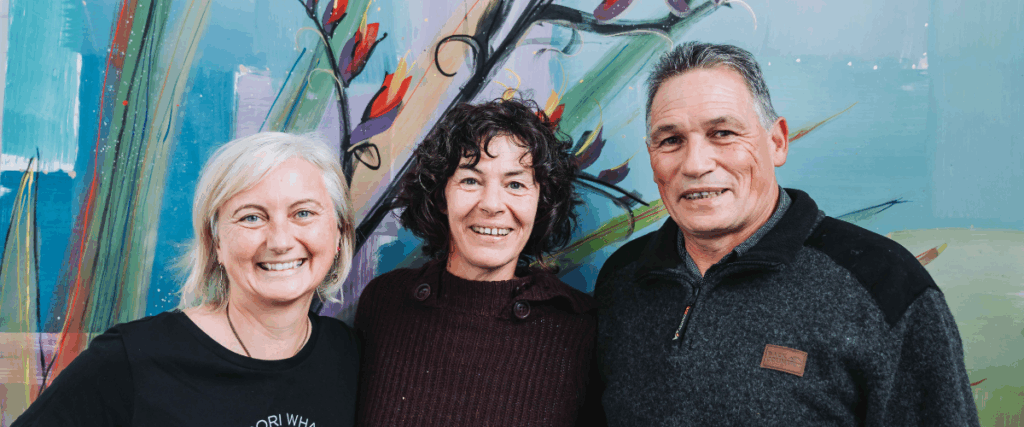 an image showing Ange Jones from the Whangārei Rape Crisis, Vicki Graham the artist, and Glen Hauraki