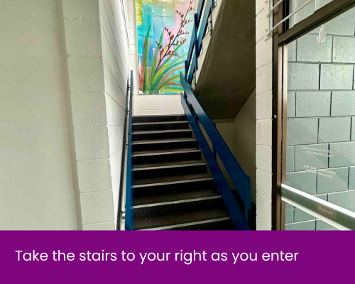 An image showing the stairs to access Whangārei Rape Crisis